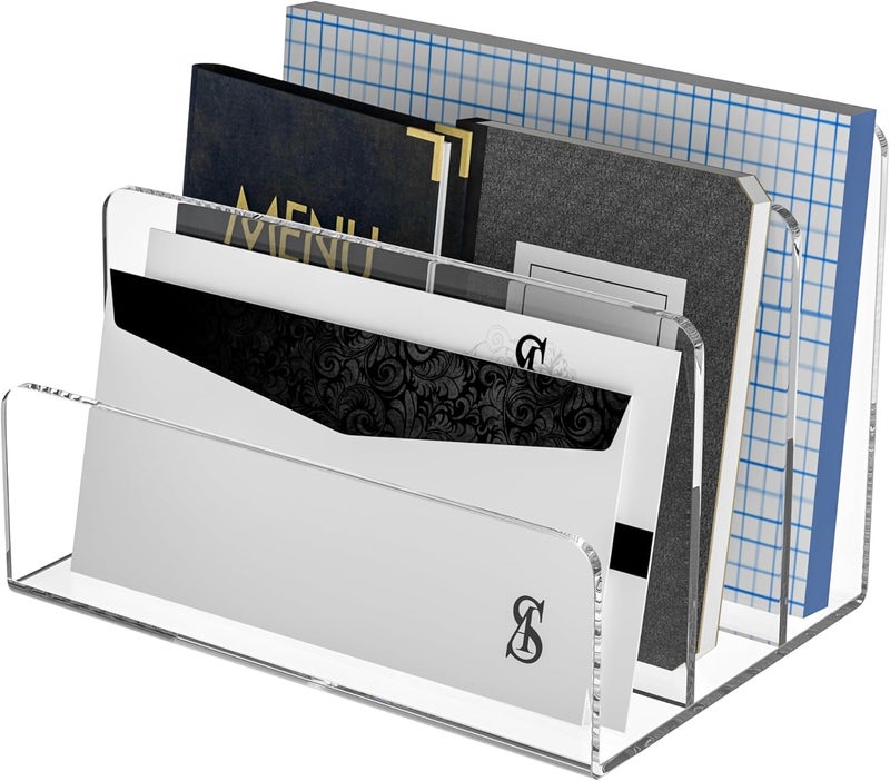 ARS Acrylic File Holder 3 Compartment - Clear Desk Organizer for Files and Magazines - Image 1