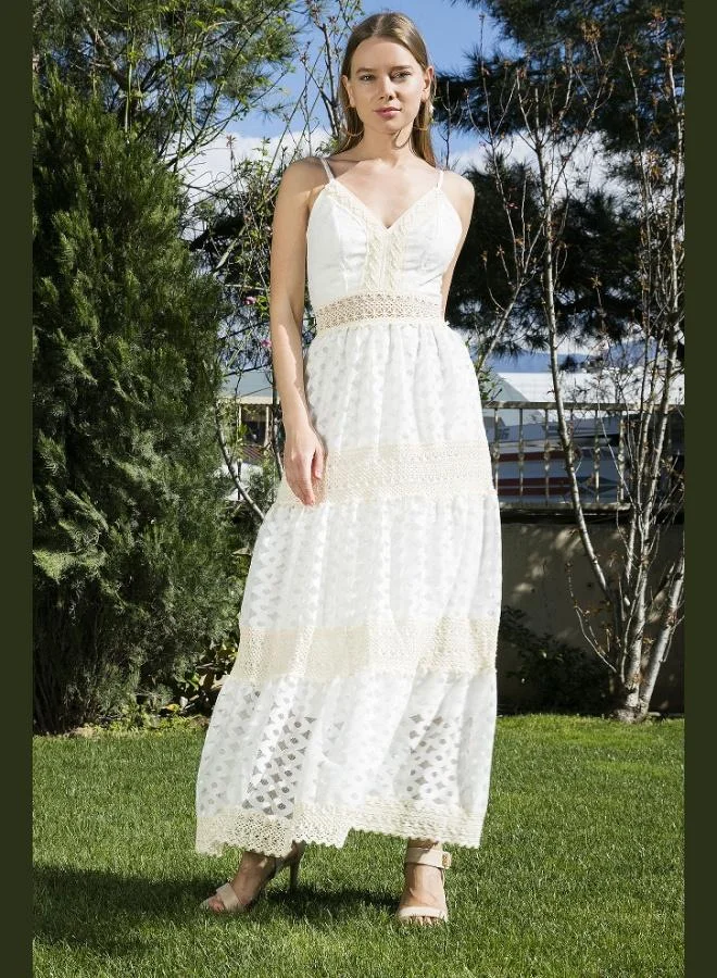 ليلا فستان طويل لف من القطن والدانتيل للنساء