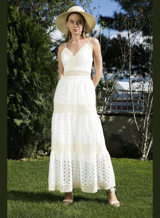 ليلا فستان طويل لف من القطن والدانتيل للنساء