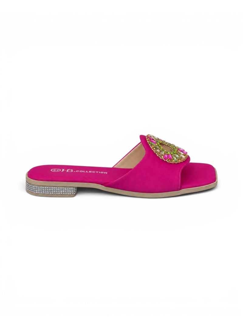 LIFESTYLISH slippers satin flat With a round, studded accessory SL-233 - Fuchsia - Image 2