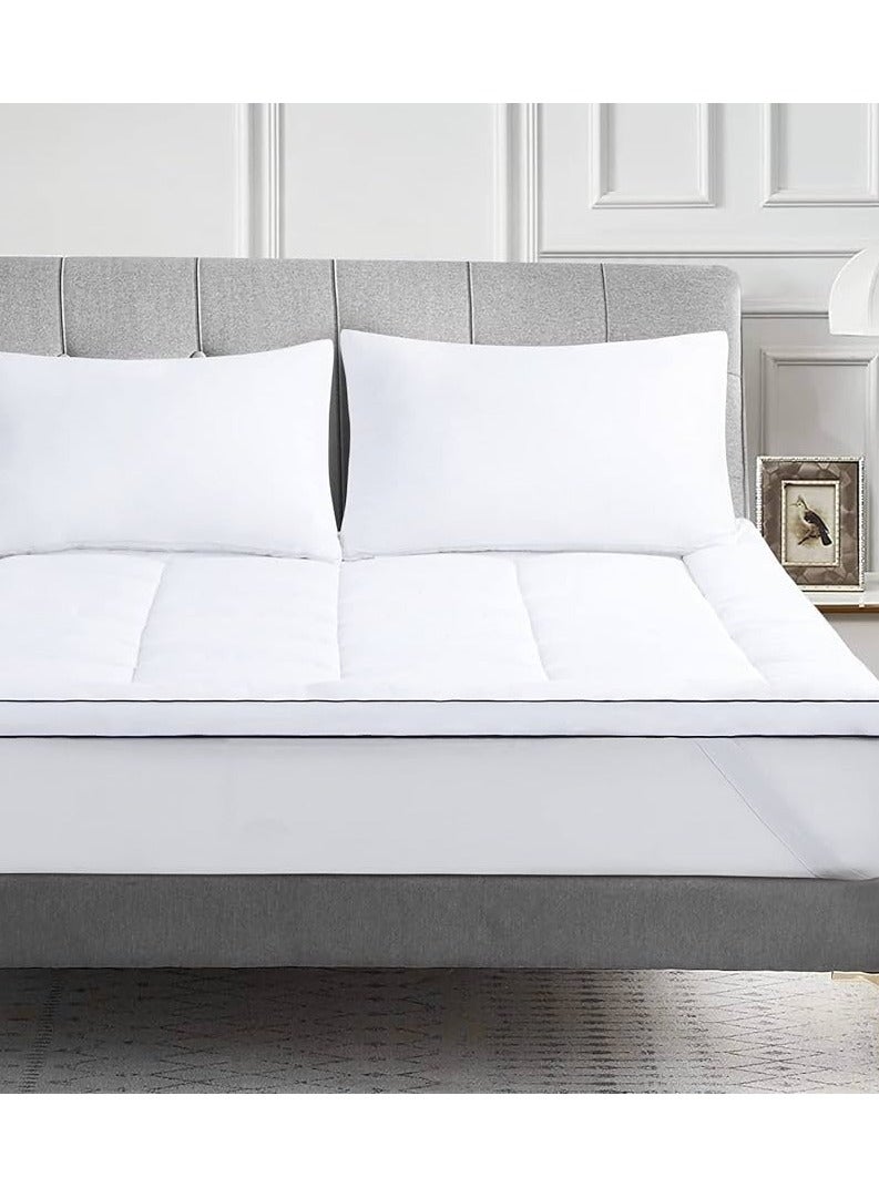 COMFY 200 X 200 X 10 CM HOTEL QUALITY WHITE COTTON FIBER FILLING MATTRESS TOPPER WITH BLACK PIPING - Image 4