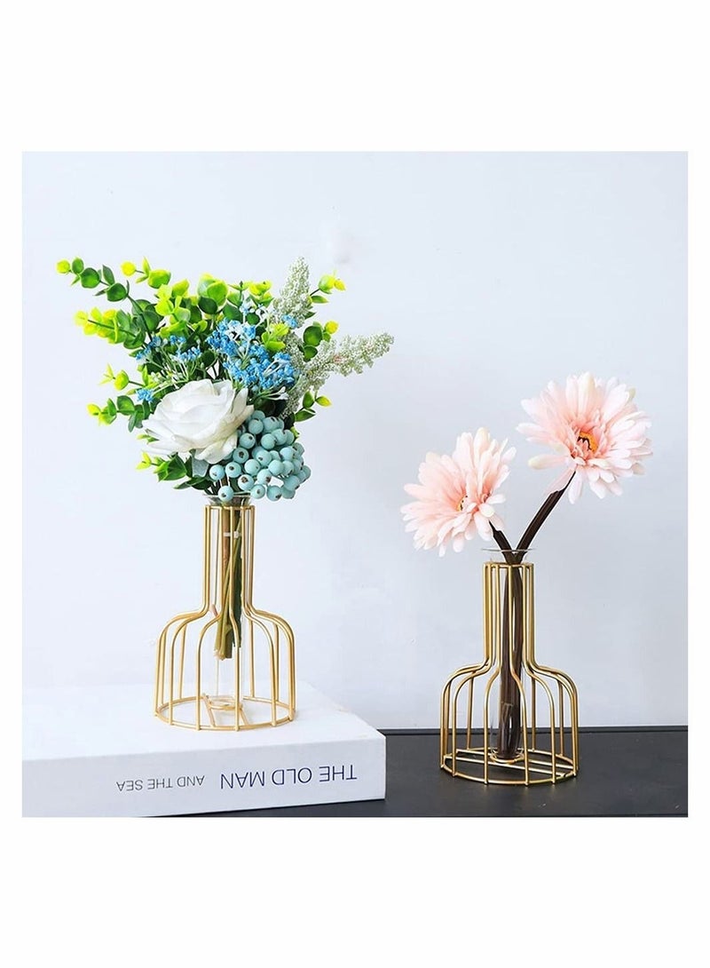 Captaintech Glass Propagation Station with Metal Frame, Gold Flower Vase, Test Tube Vase for Hydroponic Plant, Small Bud Vase for Home Kitchen Office Table Top Decor - Image 2