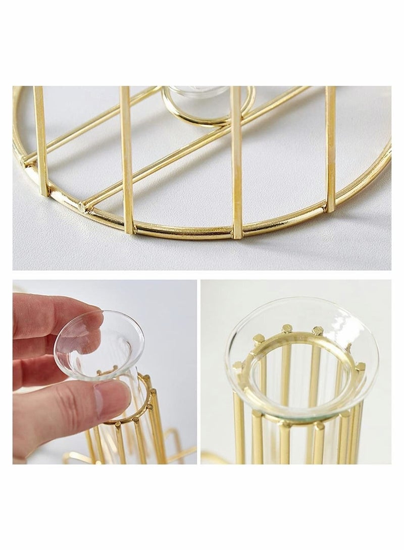 Captaintech Glass Propagation Station with Metal Frame, Gold Flower Vase, Test Tube Vase for Hydroponic Plant, Small Bud Vase for Home Kitchen Office Table Top Decor - Image 5