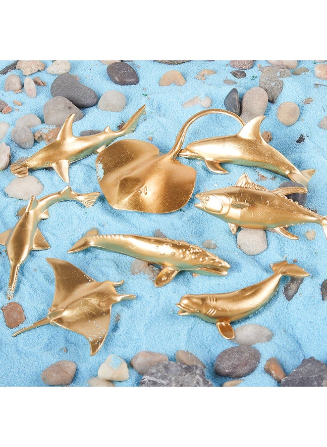 null - Children's Cognitive Marine Animal Simulation Model Mini Golden Dolphin Devil Fish Manta Ray Hammerhead Shark Humpback Whale-Color:[gold Version] Lz Mini Polar Animals 14 Style Set - Image 1