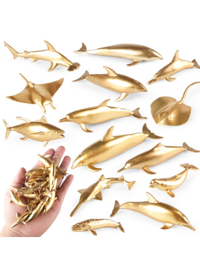 null - Children's Cognitive Marine Animal Simulation Model Mini Golden Dolphin Devil Fish Manta Ray Hammerhead Shark Humpback Whale-Color:[gold Version] Lz Mini Polar Animals 14 Style Set - Image 1