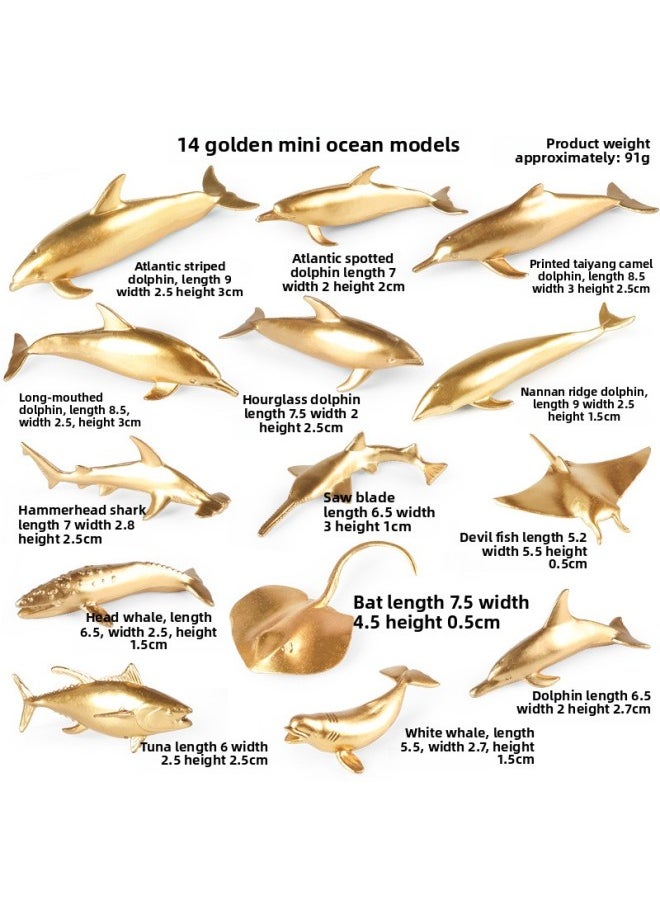 null - Children's Cognitive Marine Animal Simulation Model Mini Golden Dolphin Devil Fish Manta Ray Hammerhead Shark Humpback Whale-Color:[gold Version] Lz Mini Polar Animals 14 Style Set - Image 1