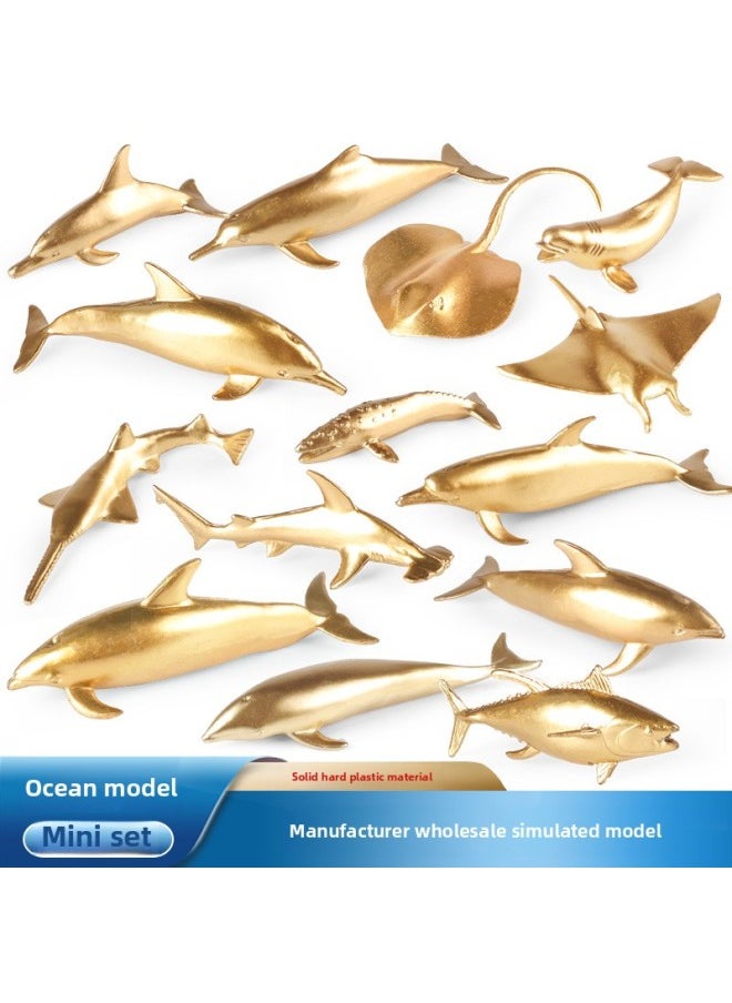 null - Children's Cognitive Marine Animal Simulation Model Mini Golden Dolphin Devil Fish Manta Ray Hammerhead Shark Humpback Whale-Color:[gold Version] Lz Mini Polar Animals 14 Style Set - Image 1