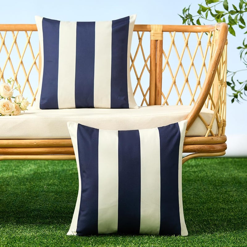 Allorry Outdoor Pillow Covers 18x18 Set of 2 Navy Blue Striped Decoration Throw Pillow Covers for Spring Summer Outdoor Waterproof Garden Patio Furniture Sofa Bed Home Decor JB007-D18 - Image 4