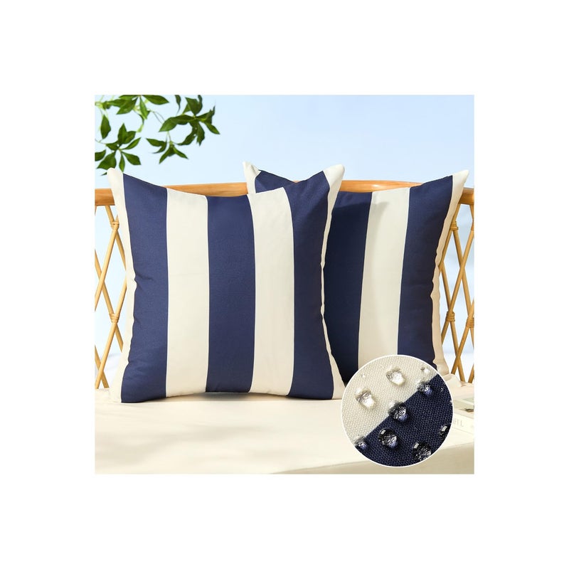 Allorry Outdoor Pillow Covers 18x18 Set of 2 Navy Blue Striped Decoration Throw Pillow Covers for Spring Summer Outdoor Waterproof Garden Patio Furniture Sofa Bed Home Decor JB007-D18 - Image 1