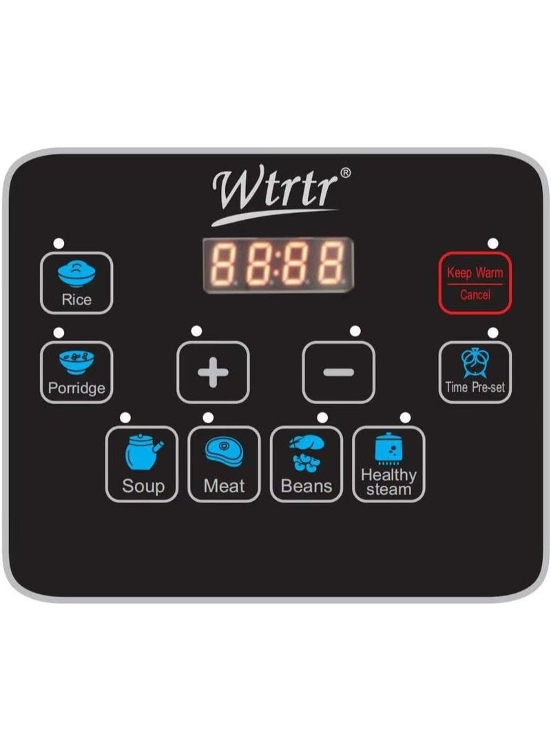 Wtrtr طباخ ضغط كهربائي من الفولاذ المقاوم للصدأ سعة 9 لتر، 1350 واط، بطيء، طباخ أرز، زبادي، صانع كعك، بخار وسخان، فضي. طباخ بيض، (ضمان لمدة سنة) WTR-9003-فولاذ (9 لتر) - Image 3