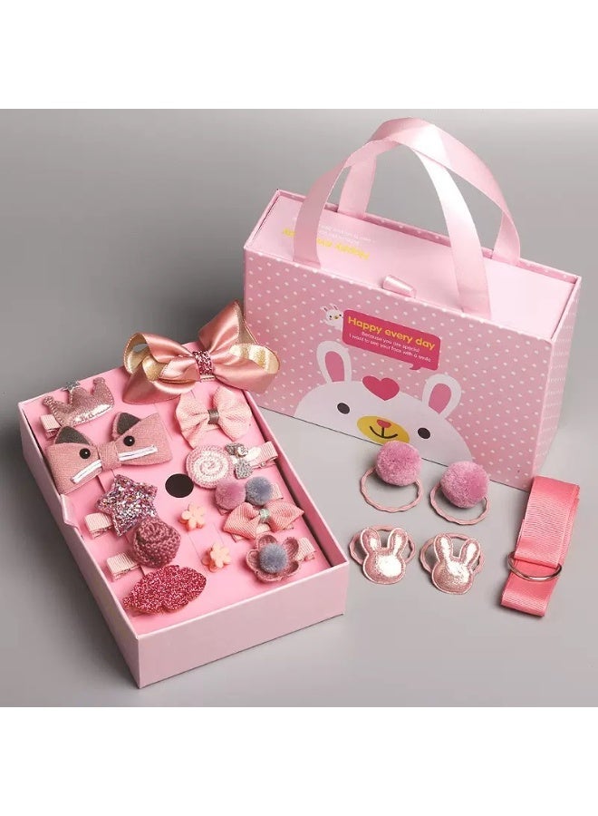 18-Pieces Baby Girls Hair Accessories Set, Pink Bow & Flower Hair Clips and Hair Ties Gift Box, Cute Princess Girls Headwear for Kids, Toddler Hair Bows Set for Birthday, Party, Daily Wear - Image 1