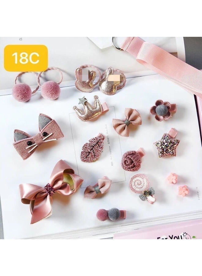 18-Pieces Baby Girls Hair Accessories Set, Pink Bow & Flower Hair Clips and Hair Ties Gift Box, Cute Princess Girls Headwear for Kids, Toddler Hair Bows Set for Birthday, Party, Daily Wear - Image 3