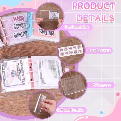Furbeko 4 Pcs 1000 Dollar Saving Challenge Money Savings Binder Book $500 $2100 $5000 Reusable with Portable Stickers Cash Envelopes for Budgeting Planner School Class Prize Gifts - Image 5