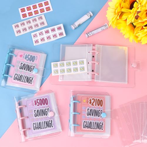 Furbeko 4 Pcs 1000 Dollar Saving Challenge Money Savings Binder Book $500 $2100 $5000 Reusable with Portable Stickers Cash Envelopes for Budgeting Planner School Class Prize Gifts - Image 4
