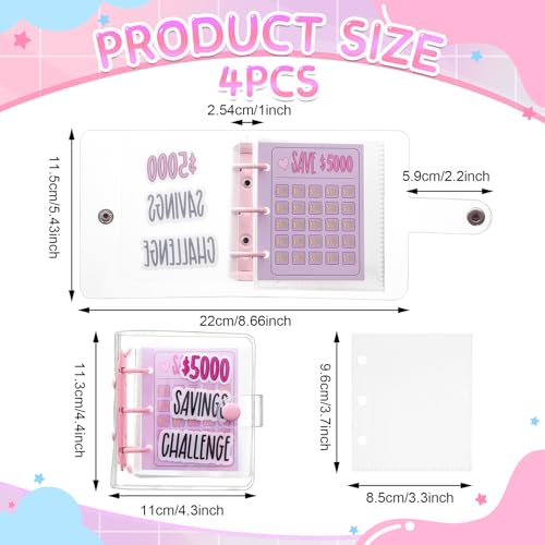 Furbeko 4 Pcs 1000 Dollar Saving Challenge Money Savings Binder Book $500 $2100 $5000 Reusable with Portable Stickers Cash Envelopes for Budgeting Planner School Class Prize Gifts - Image 2