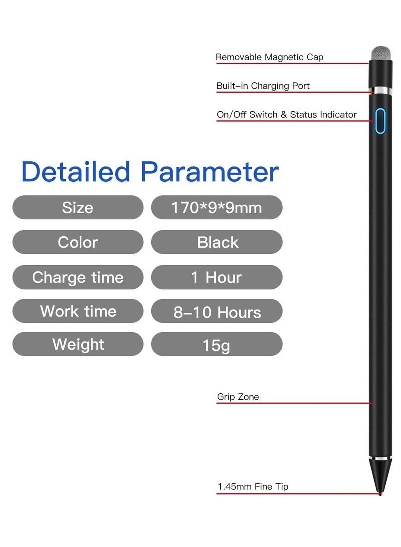 Gravity Stylus Pens for Touch Screens, 1.45mm High Precision and Sensitivity Point IPad Pencil Fine Point Active Smart Digital Pen for Tablet Work at iOS and Android Touch Screen (Black) - Image 2