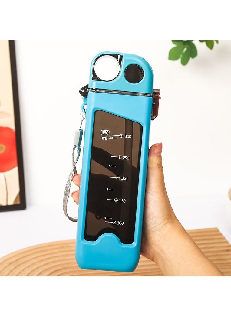 Hanayo - Water Bottle 350ml with Precise Scale & Handle Drink Bottle for Sports Travel & Daily Use(Blue) - Image 1