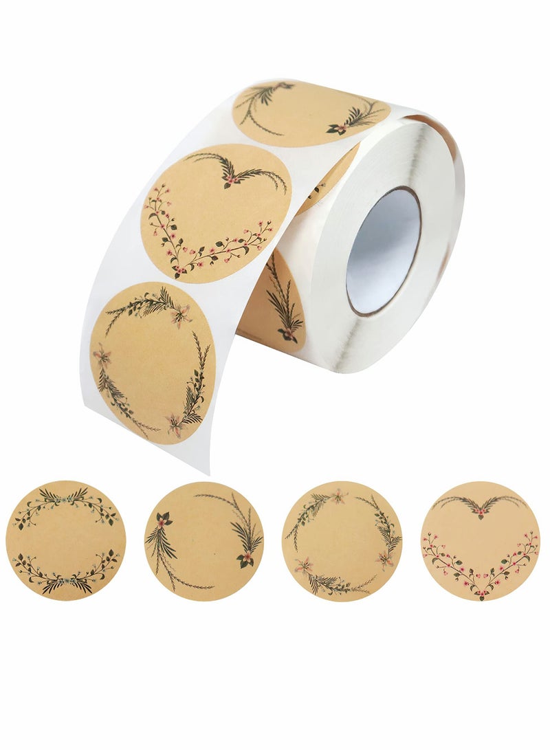 Zikra Floral Thank You Stickers, Kraft Paper Round Self Adhesive Label 2" Decorative Stickers for Gift Wrapping Envelopes Pantry Food Bottle Jars DIY (2", Floral) - Image 1