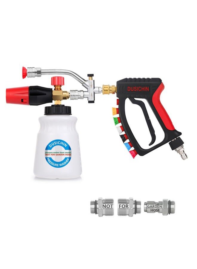 DUSICHIN Pressure Washer Gun 4000 PSI Snow Foam Cannon Dual-Ended Shift Valve Short Wand, Foam Lance Kit Dual Connector Accessory, 7 Pressure Washer Tips Nozzle holders Swivel Joint Fitting DUS2913 - Image 1