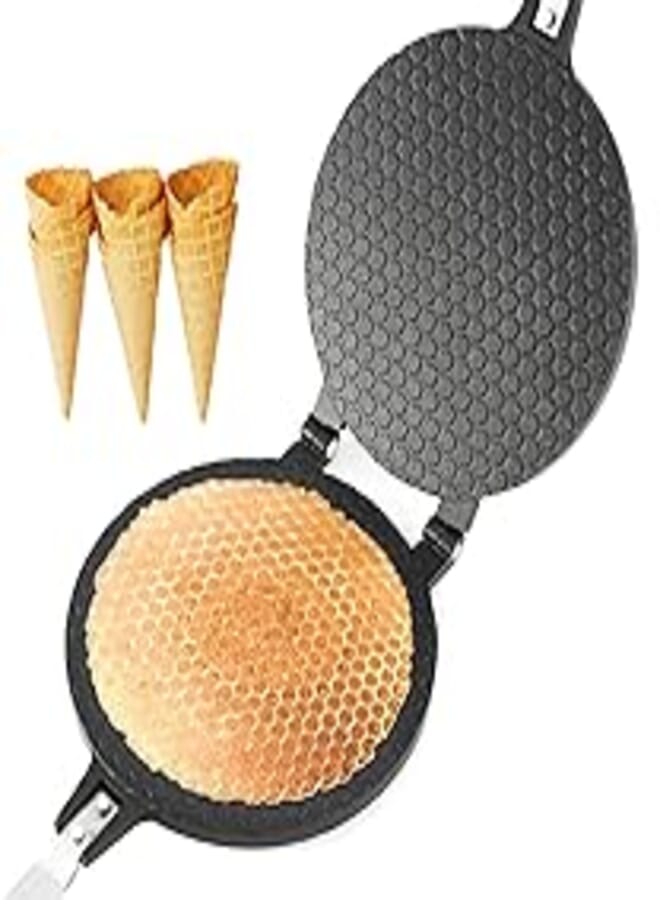 Dyna-Living Non-Stick Egg Roll Waffle Cone Machine Ice Cream Cone Maker Cooking Tools with Heat-insulation Handle for House Commercial Homemade DIY Ice Cream Cone Baking Pan (Diameter 6.7 inches)