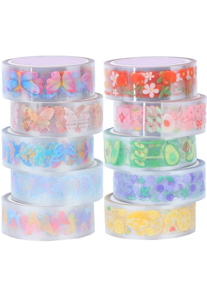 Haomian - 10 Rolls Waterproof Plastic Tape Cute 15Mm Wide Self-Adhesive Tape Butterfly And Fruits Pattern Masking Clear Printed Sticker Lovely Gift For Scrapbook, Bullet Journal, Planner, Arts & Crafts-65.6 Ft - Image 1