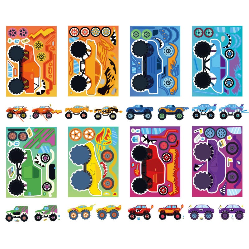 DUJAA 24 Sheets Monster Truck Sticker, Monster Truck Party Favor, Make Your Own Stickers Cartoon Car Make-a-face Stickers Classroom Activities Birthday Gift for Girls Boys - Image 2