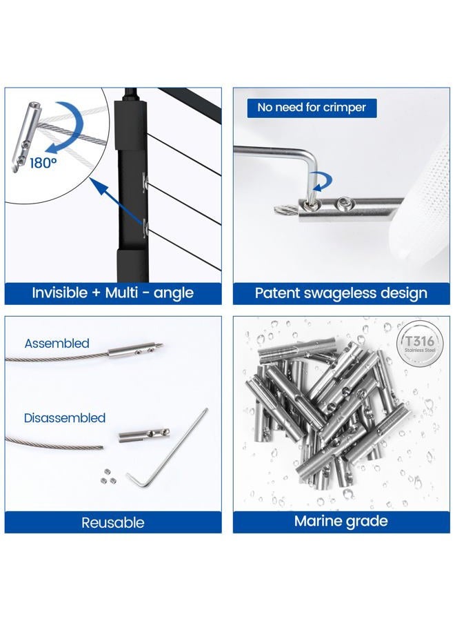 Muzata Invisible Cable Railing Kit T316 Stainless Steel Toggle Anchor Terminal for 1/8" Wire Rope in Metal Hollow Tube Post for Rail Deck System, Swageless, 40Pack CB17,Series CA1 CD2 CS2 - Image 3
