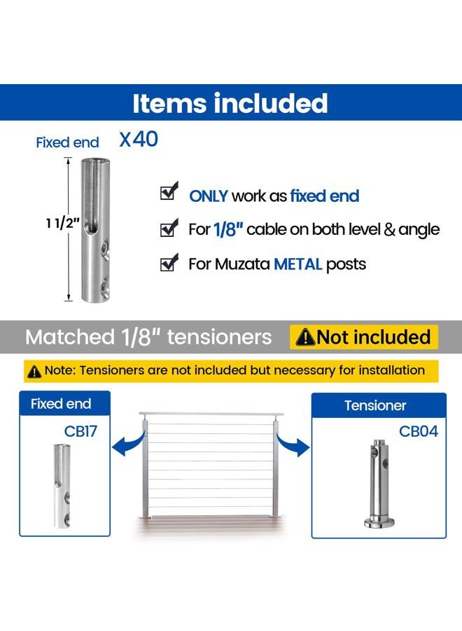 Muzata Invisible Cable Railing Kit T316 Stainless Steel Toggle Anchor Terminal for 1/8" Wire Rope in Metal Hollow Tube Post for Rail Deck System, Swageless, 40Pack CB17,Series CA1 CD2 CS2 - Image 2
