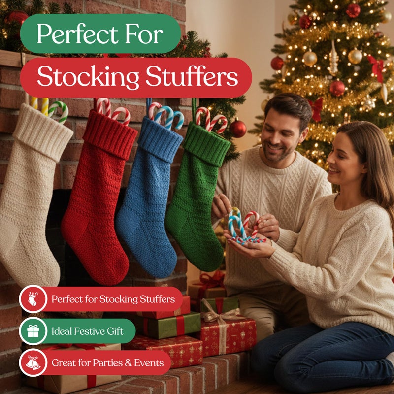 Twinkle Bites 100 Pack Mini Christmas Candy Canes Packed In A Stocking - Individually Wrapped, Strawberry, Raspberry, Green Apple, Tutti Frutti Flavors - Bulk Candy Canes Great Use For Stocking Suffers, Classroom Partys, Party Favors, Holiday Decorations - Image 2