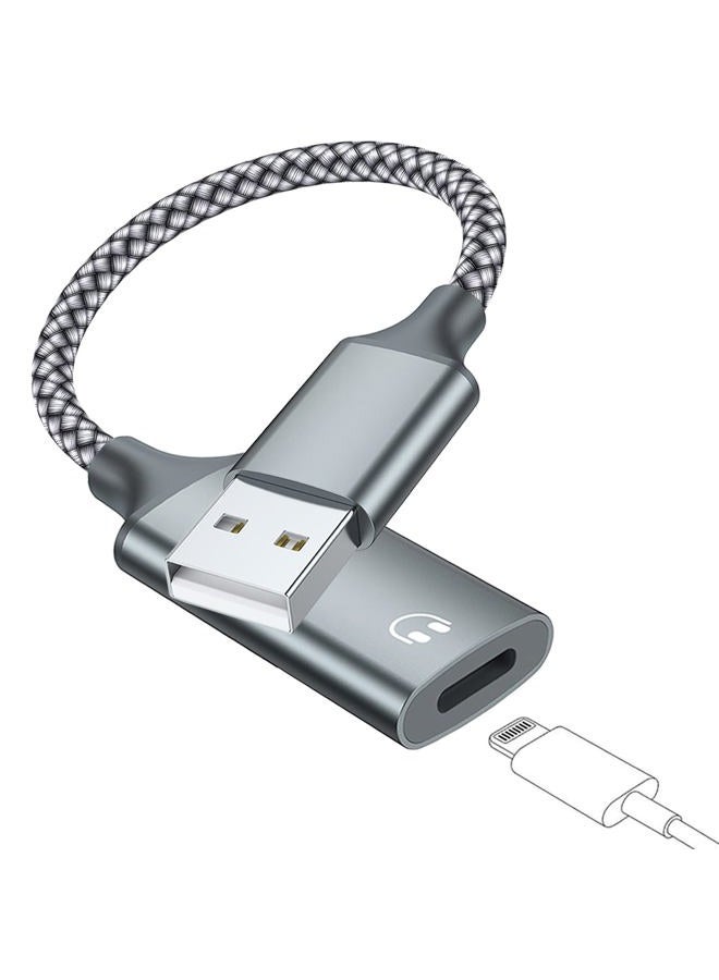 USB A to Lightning Audio Adapter Cable USB 3.0 Male to Lightning Female HiFi Audio Headphones Converter Fit with USB A MacBook Computer PC Support Volume Control Mic Nylon Braided (Grey)
