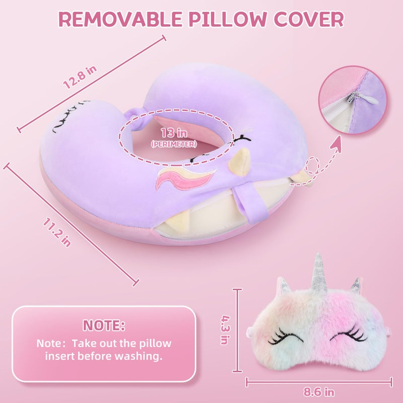 OBloved Kids Neck Pillow for Traveling, Unicorn Kids Travel Pillow with Eye Mask, Toddler Travel Essentials for Road Trip Airplane Flight Car Seat, Cute Cartoon Headrest Memory Foam Pillows Gift for Girl Boy - Image 5