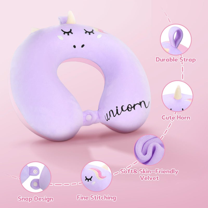 OBloved Kids Neck Pillow for Traveling, Unicorn Kids Travel Pillow with Eye Mask, Toddler Travel Essentials for Road Trip Airplane Flight Car Seat, Cute Cartoon Headrest Memory Foam Pillows Gift for Girl Boy - Image 2