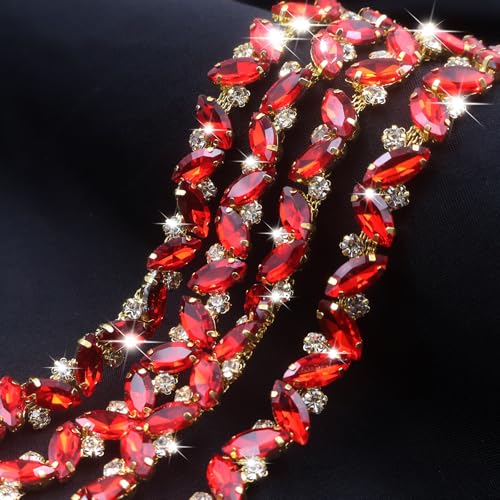 PEARLY JUN 1 Yard Red Rhinestone Chain Trim Rhinestone Trim Chain Crystal Applique Strips DIY Jewelry for Wedding Party Bracelets Craft Bridal Bouquets Embellishment Accessories - Image 2