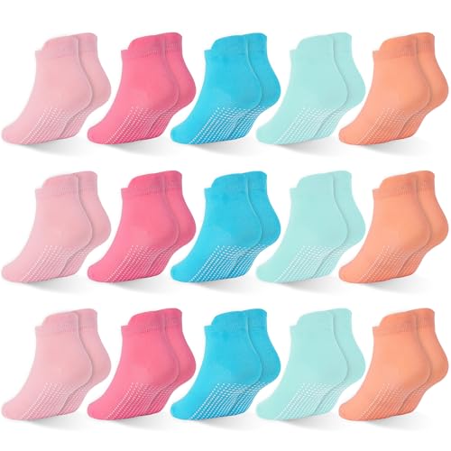 HYCLES 15 Pairs Girl Grip Socks Non Slip Toddler Girls Socks Baby Ankle Sock for 1-3T Kids - Image 1