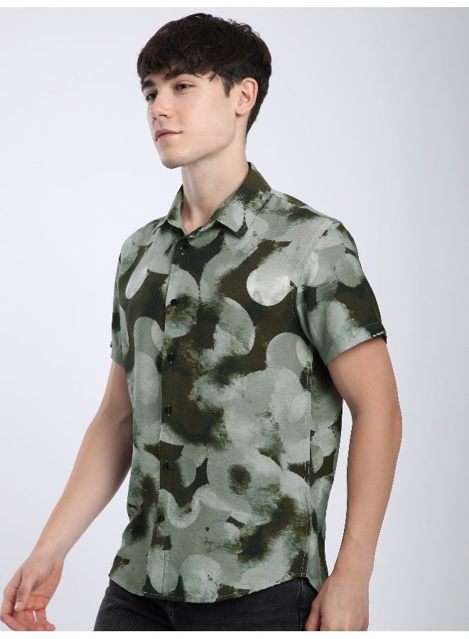 بيونغ قميص بطبعة دائرية مجردة باللون البني - Image 2