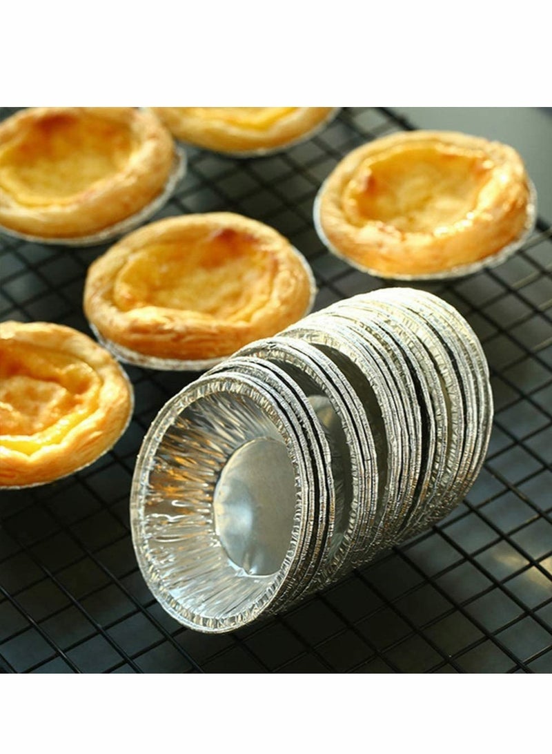 KASTWAVE 100 pcs Foil Trays Muffin Cases,  Foil Bun Cases Tin Foil Trays, Foil Pie Trays Cake/Cake Tins, Mini Egg Tart Cases, Small Foil Pie Dishes Custard Tart Foils, Pastry Dish Aluminium Mold Cups - Image 2