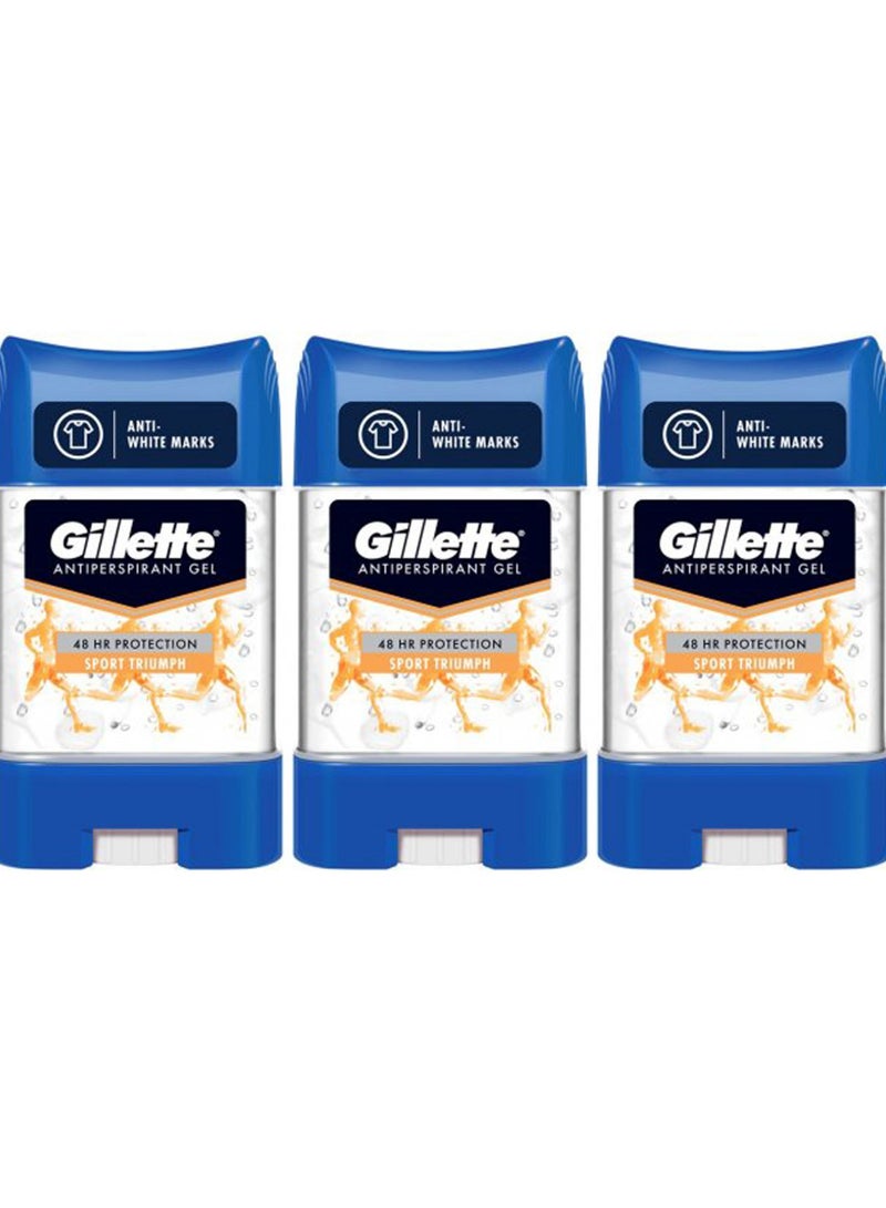 Gillette Sport Triumph Antiperspirant Gel 48h Protection 70ml (Pack of 3) - Image 1