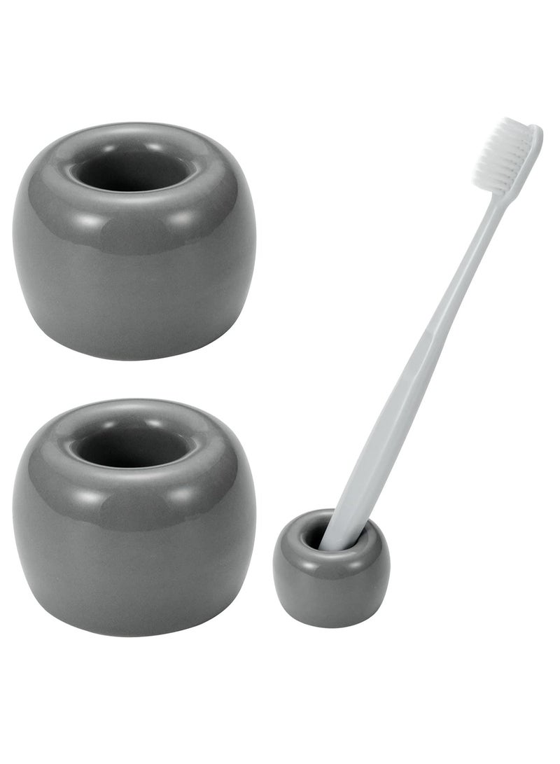 إسكدنيا مقبض صغير لفرشاة الأسنان الزجاجية للزوجين على أرضية مجهزات حمام المباني (رمادي، حزمة من 2) - Image 1