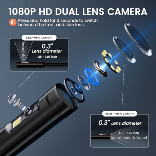 TGJOR Endoscope Camera with Light 43 1080P HD DualLens Inspection Borescope Camera for Sewer 164ft Waterproof Industrial Endoscope Flexible Snake Bore Scope for Plumbing Automotive - Image 3