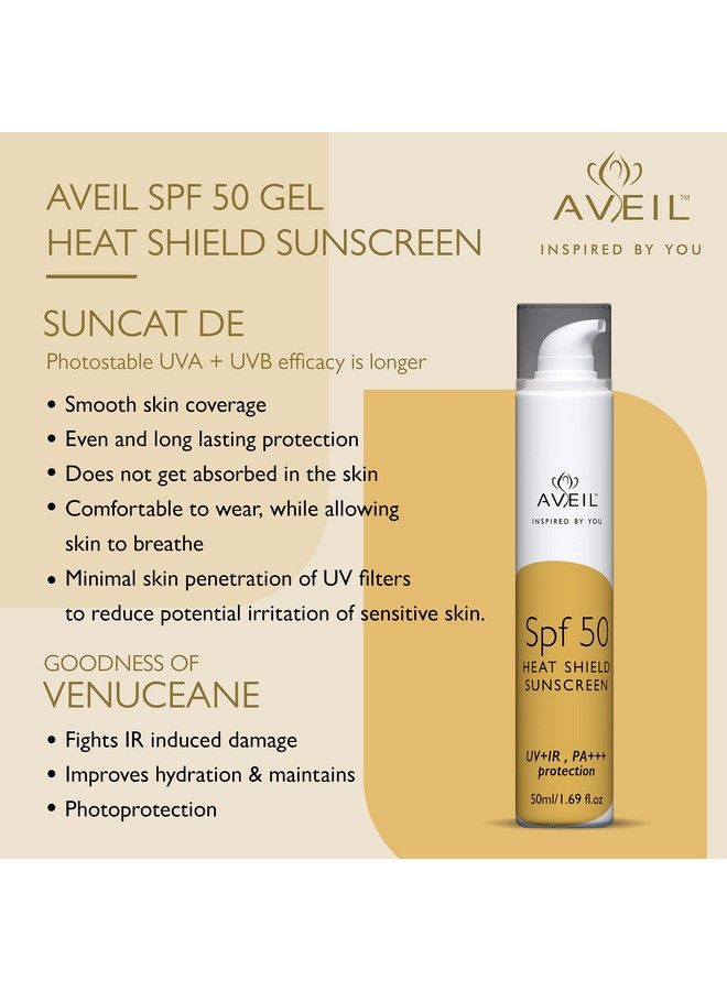 AVEIL Heat Shield Gel Sunscreen Spf 50; Normal Oily Or Acne Prone Skin; Paraben & Paraffin Free; Sun Protector With Uv+Ir & Pa+++; Dermatologically Tested For All Skin Types; 50 Ml - Image 3