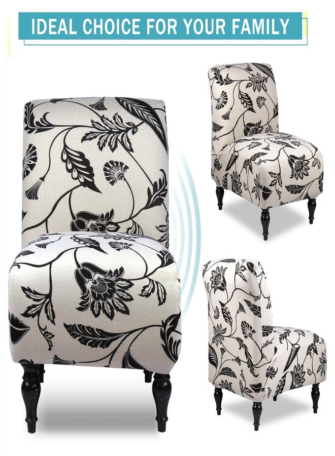 Iauddy Armless Accent Slipper Chair Cover Slipcover,Stretch Spandex Printed Removable Non-Slip Silp Cover for Accent Chair Without Arms for Living Dining Room(Light Khaki/Black,1) - Image 5
