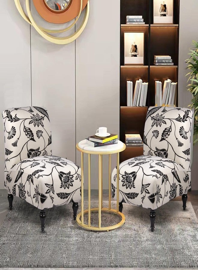 Iauddy Armless Accent Slipper Chair Cover Slipcover,Stretch Spandex Printed Removable Non-Slip Silp Cover for Accent Chair Without Arms for Living Dining Room(Light Khaki/Black,1) - Image 4