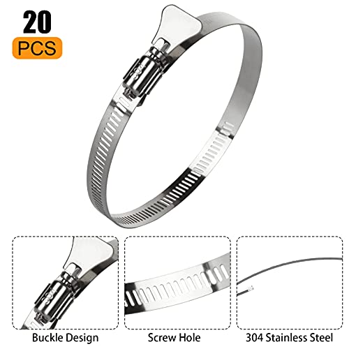 ZOEYES 20 PCS Stainless Steel Duct Clamps, 4 Inch Hose Clamps, Adjustable 91-114mm (3.5 inch to 4.5 inch) Range Air Ducting Clamp, 9mm (0.5 inch) Bandwidth Worm Clamp, Worm Drive, Worm Gear - Image 3