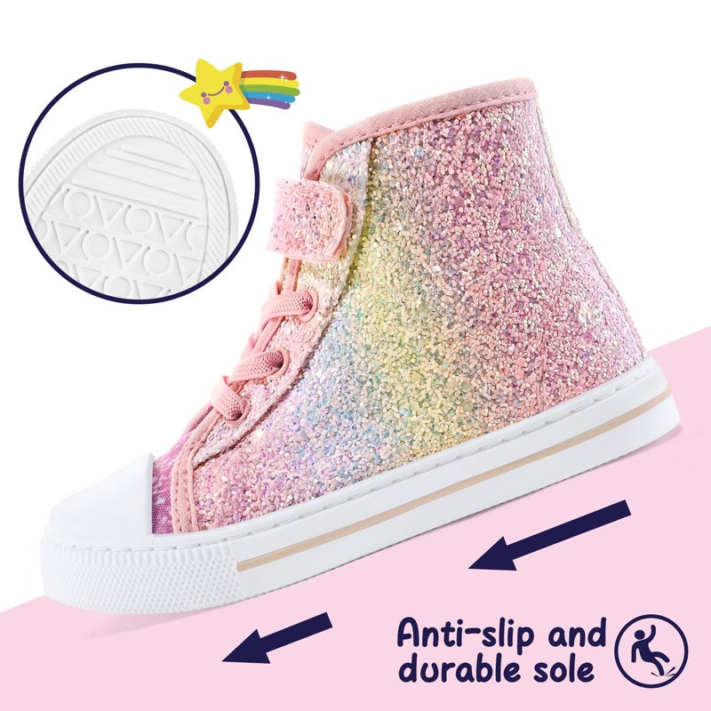 K KomForme Toddler Sneakers Girls Canvas High Top Walking Shoes with Hook and Loops - Image 3