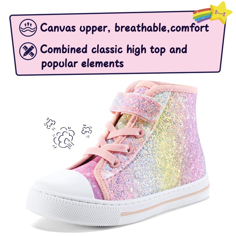 K KomForme Toddler Sneakers Girls Canvas High Top Walking Shoes with Hook and Loops - Image 5