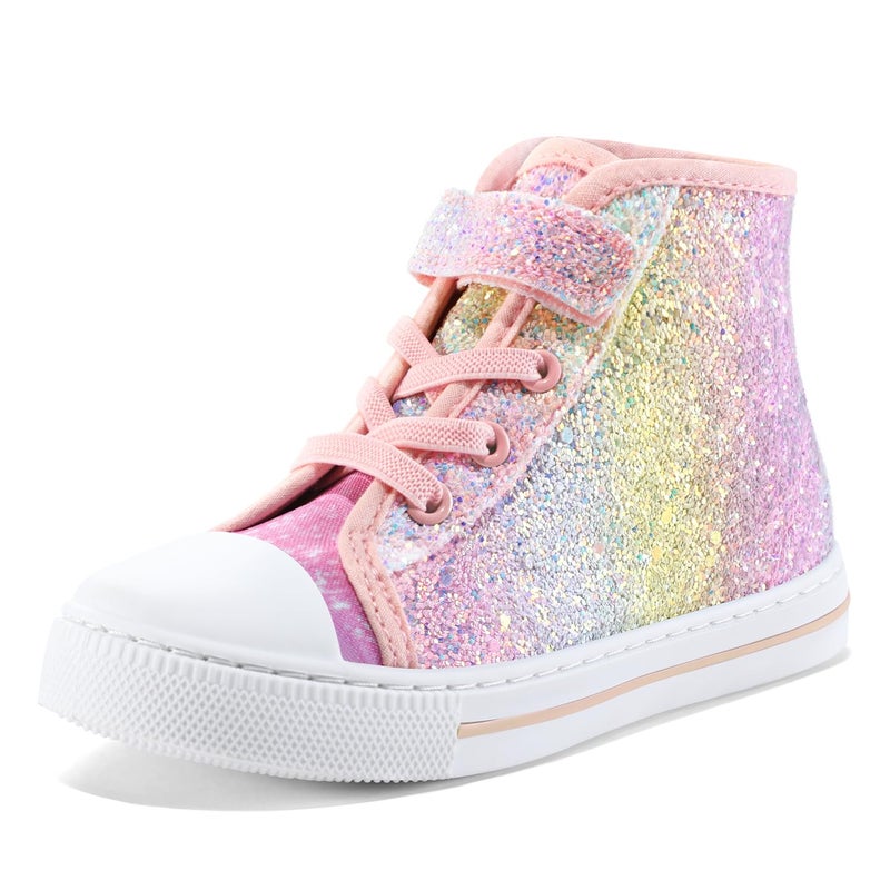 K KomForme Toddler Sneakers Girls Canvas High Top Walking Shoes with Hook and Loops - Image 1