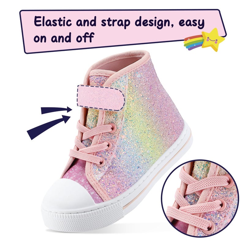 K KomForme Toddler Sneakers Girls Canvas High Top Walking Shoes with Hook and Loops - Image 4