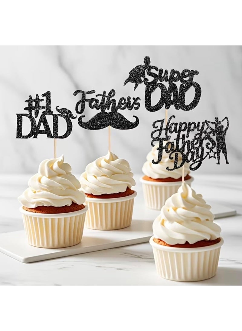6pcs Happy Father's Day Cupcake Toppers, Black Gold Glitter, Super Dad, Best Dad, Baking Decoration Muffins Sweet Treats Tableware Party Supplies, Gift Idea for Daddy Surprise - Image 4