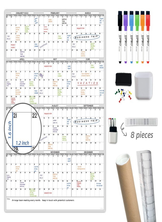 JJPRO Dry Erase Wall Calendar - 38x26 Inches - Blank Undated Yearly Calendar - Whiteboard Premium Laminated Planner - Reusable Laminated Office Jumbo 12-Month Calendar (Vertical) - Image 1