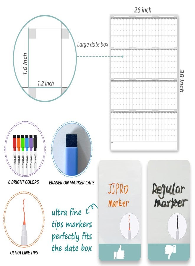 JJPRO Dry Erase Wall Calendar - 38x26 Inches - Blank Undated Yearly Calendar - Whiteboard Premium Laminated Planner - Reusable Laminated Office Jumbo 12-Month Calendar (Vertical) - Image 3